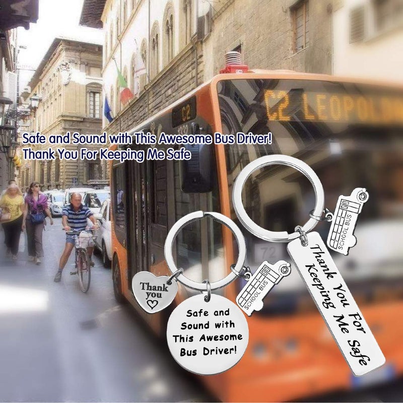 Oubaka Bus Driver Keychain Gift,Bus Driver Appreciation Gift Bus Drivers Thank You Gifts Safe and Sound with This Awesome Bus Drivers! & Thank You For Keeping Me Safe - Image 3